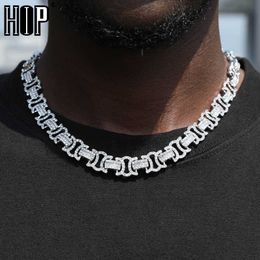 Hip Hop 12mm Rock Byzantine Cuban Link Chain Iced Out Bling Aaa+ Box Buckle Necklaces for Men Women Jewelry
