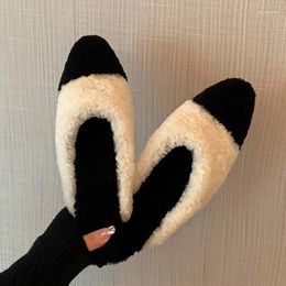 Slippers Beige Lambswool Autumn Women Flats Mixed Colour Casual Mules Shoes Platform Apricot Furry Moccasins Femmes Chaussure Creepers