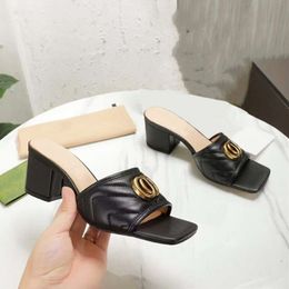 Pantofole da donna firmate Tacco medio G Pelle di lusso Moda Sandali con tacco grosso ricamati estivi sexy 5,5 cm Taglia 35-42