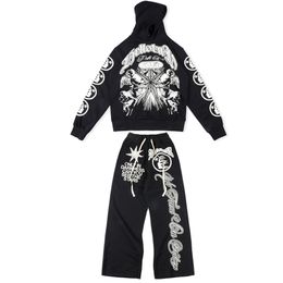 Hoodies Flare Pants Sports Suit Plus Size Men Womens Vintage Printed Hip Hop Sweatshirts Fleece Men's Tops 23FW 5 Styles