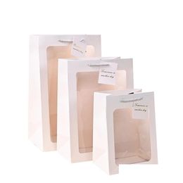 Packing Bags Transparent Window Tote Flower Packaging Gift Bag Hand Gifts Box Kraft Paper Drop Delivery Office School Business Industr Dhscn