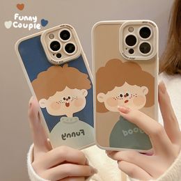 Cartoon couple phone case suitable for 13 12 14pro frosted soft 11 xs max cute 8p