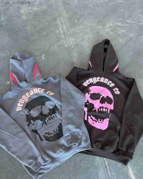 Women's Hoodies Sweatshirts y2k dark series oversize skull head hoodie print high street design sense padded top loose men and women couple trend clothes T230727