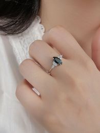 2023 Fashion New S925 Silver Ring Oval Black Agate Set Diamond Ring European and American Simple Design Women's Ring