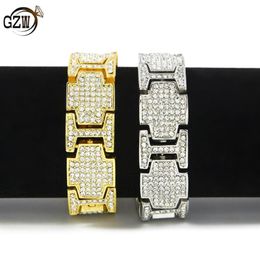 New Fashion Gold Silver Black Stainless Steel Hip Hop Bling Diamond Mens Chain Bracelet Punk Rock Rapper Jewellery Gifts for Boys Wh252d