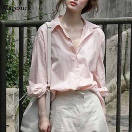 Womens Blouses Shirts Fashion Casual Streetwear Korean Loose Single Breasted Women Long Sleeve Shirt Light Pink A12087 230726