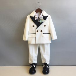 Men's Suits 2023 Boys' Suit Set White For Flower Children's Performance 2 Piece British Baby's Birthday Party Double Breasted Tuxedo