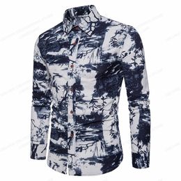 Mens Casual Shirts Long Sleeve Hawaiian Men Fashion Shirt Floral Blouses Cuba Beach Blouse Clothing Turn Over Collar Camisas Hombre 230726