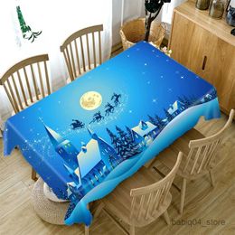 Table Cloth Christmas Tablecloth Blue Christmas Night Pattern Thicken Cotton New Year Round Table Cloth Decorations for Home R230727