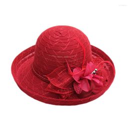 Wide Brim Hats Summer Elegant Flower Sun Cap Lady Hat Party Wedding Women Curl Cloche Anti-UV Beach