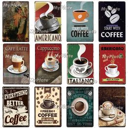 Drinking Coffee Metal Signs Vintage Plaque Cappuccino Tin Sign Plate Wall Decor For Bar Pub Man Cave Coffee Poster Custom Iron Painting 30X20CM w01