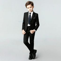 Suits Spring Autumn Child Formal Black Navy Suit Set British Boy Dress Piano Wedding Party Costume Kids Blazer Vest Pants Clothes 230726