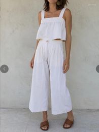 Women's Two Piece Pants Cotton And Linen Vest Suit Female 2023 Summer Square Collar Suspenders Backless Niche Design Short Suspender