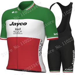 Cycling Jersey Sets Italy Champion Jayco Alula Team Cycling Jersey Set Short Sleeve Men Clothing Road Bike Shirts Suit Bicycle Bib Shorts MTB 230727