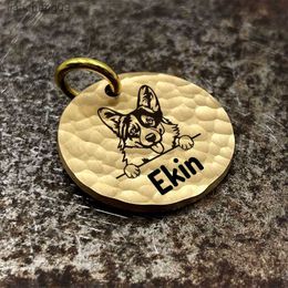 Personalised Pet Dog Tags Hand Hammered Brass Engraving Kitten Puppy Anti-lost Collars Tag Dog Cat Name Tag Pet ID Tag Collarss L230620