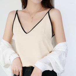 Women's Tanks Soft Silk Women Tank Tops High Qualith Balck Sleeveless Vests Y2k 2000s Fashion Halter Off Shoulder Solid Colour Backless