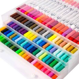 Dual Tips 100 Colours Fine Brush Marker Based Ink Watercolour Paintbrush Sketch Art Marker Pen for Manga Drawing School Supplies 211225G