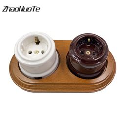 Plugs High Quality Retro European Ceramic Electrical Socket Wall Light Outlet Eu Socket 16a 250v