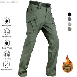 Men's Pants Tactical Soft Shell Fleece Pants Men Outdoor Waterproof Military Training Trousers Cargo Army SWAT Combat Multi-pocket Warm Pant L230727