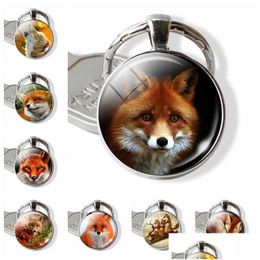 Keychains Lanyards Lovely Picture Glass Cabochon Keychain Animal Pendant Metal Key Rings Christmas Gifts For Kids Drop Delivery Fash Dhhrx