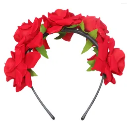 Bandanas 1PC Simulation Flower Headband 3D Rose Headwrap Women Hair Hoops Creative Band For Bride Wedding Pography (Red)