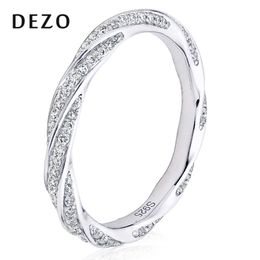 Wedding Rings DEZO White Gold Colour Twist 2mm Band For Women 14K Plated 925 Sterling Silver 230726