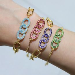 Charm Bracelets Multicolor Cuban Link Bracelet With Cubic Zirconia Boho Jewellery Femme Gold Colour Stone Enlace Cubano Pulseras