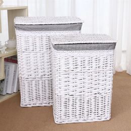 Natural Wicker Dirty Clothes Storage Basket Mesh Laundry Storage Bucket With Lid Large Capacity Household Organizer rattan woven T231b