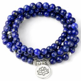 Bangle 108 Mala Bracelet Prayer Beads Natural lapis lazuli Meditation Tibetan Healing Men Jewellery Do not fade 230726