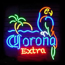 20 x 16 Corona-Papageien-Palme, Extra-Echtglas-Neonlichtschild für Zuhause, Bier, Bar, Kneipe, Freizeitraum, Spielzimmer, Fenster, Gar255b