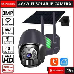 Ip Cameras P 1080P Hd 4G/Wifi Low Power Solar Camera Ptz Night Vision Two Way O Panel Outdoor Monitoring H1117 Drop Delivery Securit Dhkrx