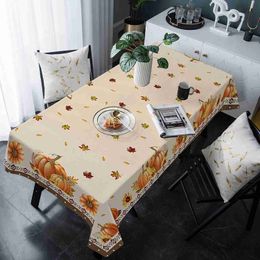 Table Cloth Autumn Thanksgiving Pumpkin Maple Leaf Rectangle Tablecloth Holiday Party Decorations Waterproof Table Cover Kitchen Table Decor R230727