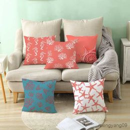 Cushion/Decorative Customizable Starfish Stripe Print Cushion Cover for Modern Sofa Home Decor Pink Coral Orange Cover R230727