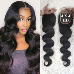 10pcs lot Real HD Transparent 4X4 Laces Virgin Brazilian Human Hair Swiss Invisiable Lace Closure 1B Nautral Black 150% Density Sm255u