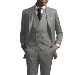 Mens Suits Blazers 2024 Grey for Men Slim Fit 3 Pieces Wedding Groom Custom Single Breasted Jacket Vest Pants Business Set Tuxedos Formal 230726
