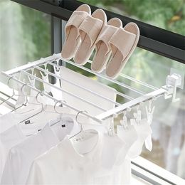 Telescopic Window Drying Rack Punching Wall-Mounted Indoor Suction Cup Folding By Sill Clothes Rod 220214289Z