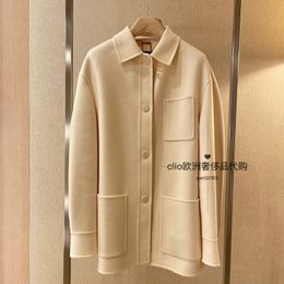 Womens Woollen Coats Spring loro piana Double Breasted White Lapel Cashmere Coats