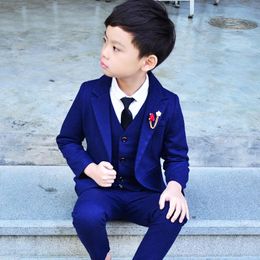 Trousers 3 Pcs Boys Wedding Clothes Blazer Vest Pants Children's Formal Suits Dress Kids Party Clohing Sets Blue Teenage Boy Costumes