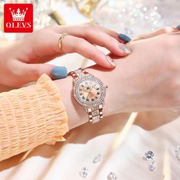 Jackets Olevs Women's Watches Fashion Original Quartz Wrist Watch for Ladies Roman Dial Dazzling Diamond Waterproof Luminous New