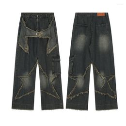 Men's Jeans 2023 Four Season High Quality American Pentagram Men And Women Fashion Straight Denim Pants