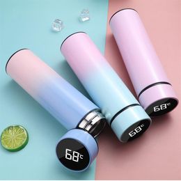 500ML Smart Water Bottle Fashion Led Vacuum Flask Digital Temperature Display Stainless Steel Coffee Thermal Mugs Intelligent Insu278Y