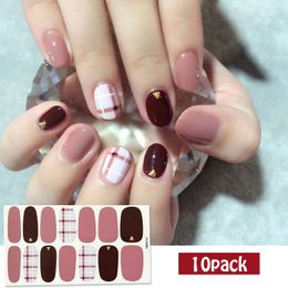 Stickers Decals 10pcs/pack Full Nail Stickers Wraps Finger Adhesive Nail Tips Mixed Decal Faux Ongles Korea Style Beauty Nail Manicure Tools 230726