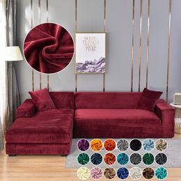 Chair Covers Warm Velvet Sofa Cover All-Inclusive High Elastic L-Shaped Sofa Cushion Cover Winter Furniture Protective Covers For Living Room 230727