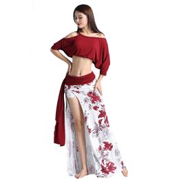 Hot Selling Belly Dance Costume India Style Printed Dance Practise Clothes Woman Daily Dancing High Split Skirts Short Top