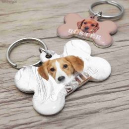 Personalized Dog Tag Custom Pet ID Tags with Your Dog Cat Photo Bone Keyring Puppy Identification Name Pendant Pet Collar Charm L230620