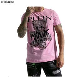 Bär rosa T-Shirt Männer Cartoon Strass Teddy Philipps Plein Embroidey Sommer Freizeitkleidung Baumwolle Kurzarm Herren T-Shirts Paradise Männer Kleidung 230228