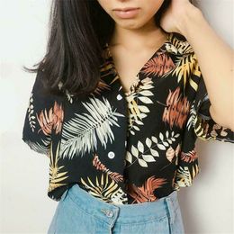 Womens Blouses Shirts Chiffon Casual Top Female Hawaiian Fashion Floral Short Sleeve Ladies Summer Loose Tops 230726