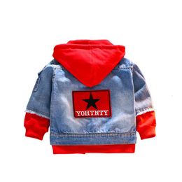 Jackets Kids Clothes 2023 Spring and Autumn Children's Jacket Top Fashion Spliced Denim Holes To Make Old Hooded Coat 230726