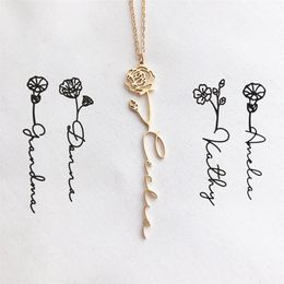 Pendant Necklaces VishowCo Custom Name Necklace Stainless Steel Gold Choker Personalised Birth Month Flower Lover Birthday Gift 230727