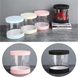 Round Flower Paper Boxes Hug Florist Flowers Bucket Transparent PVC Cake Gift Box Ladies Presents Paper Packing Case Lid Party2496